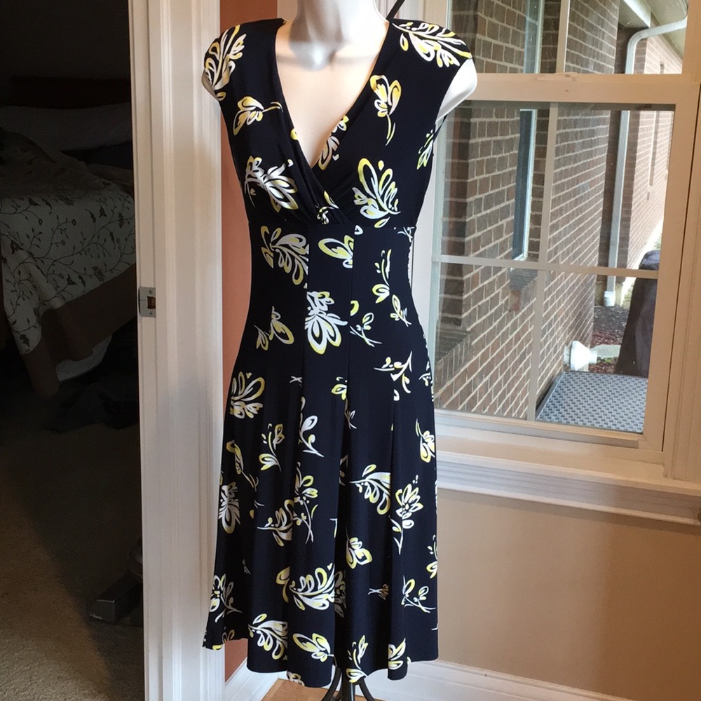 NWT Figure flattering A-line navy and yellow dress